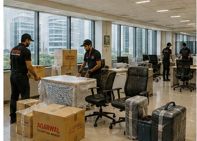 Agarwal Packers and Movers team packing an office for relocation